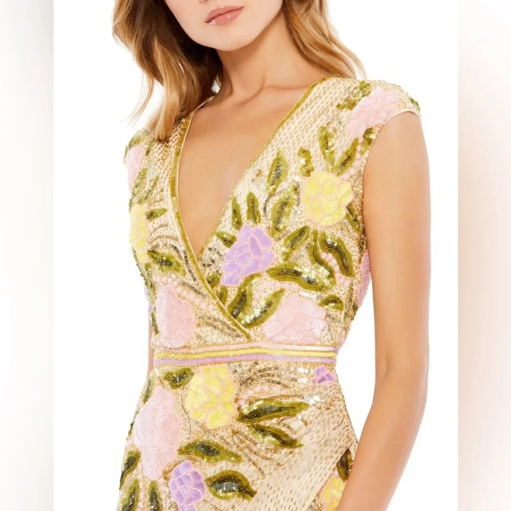 Mac Duggal 5420D Slit Skirt Floral Dress - Picture 2 of 3